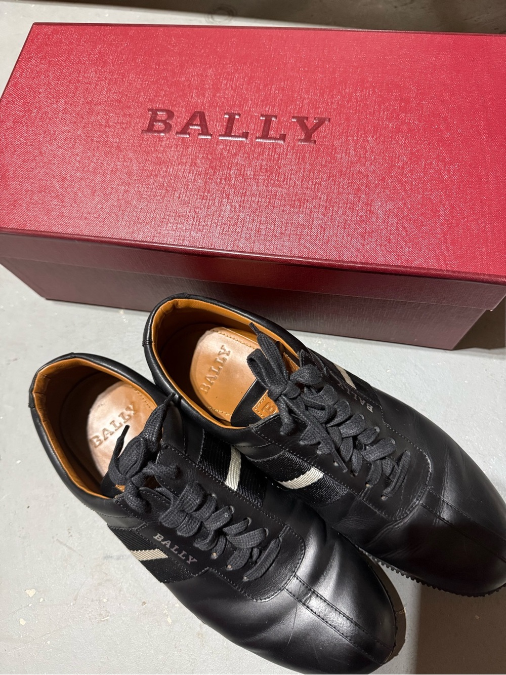 Bally Black Leather Men's Sneakers with White Stripe